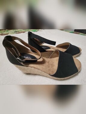 Style & Co. Black Espadrille Ankle-Strap Wedges Size 9